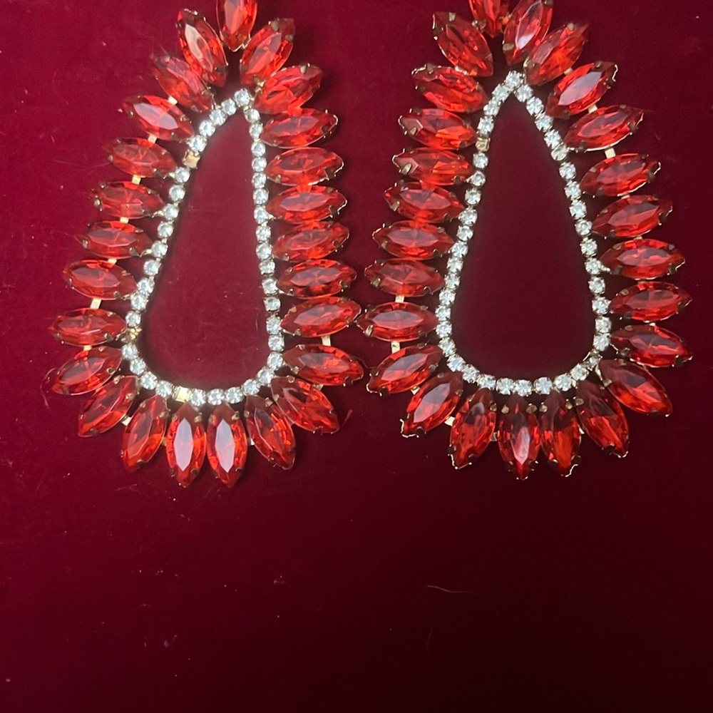 Elegant Red and Silver Teardrop Earrings